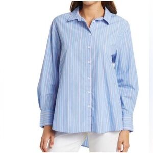 Velvet Heart Blue and Pink Striped Oversized 100% Cotton Shirt Size XS